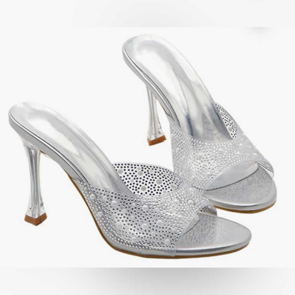 Women's Rhinestone Comfortable Slip On Stilettos Heel Sandals
